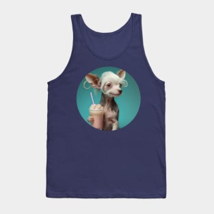 Cute Kawaii Chinese Crested Drinking Bubble Tea - Adorable Dog Lover's Design for Tea Enthusiasts Tank Top